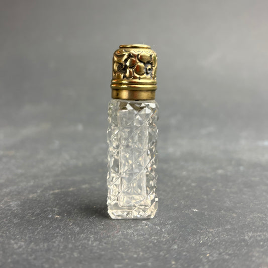 Victorian Sterling Silver Gilt & Cut Crystal Scent Bottle with Mourning Portrait c.1900