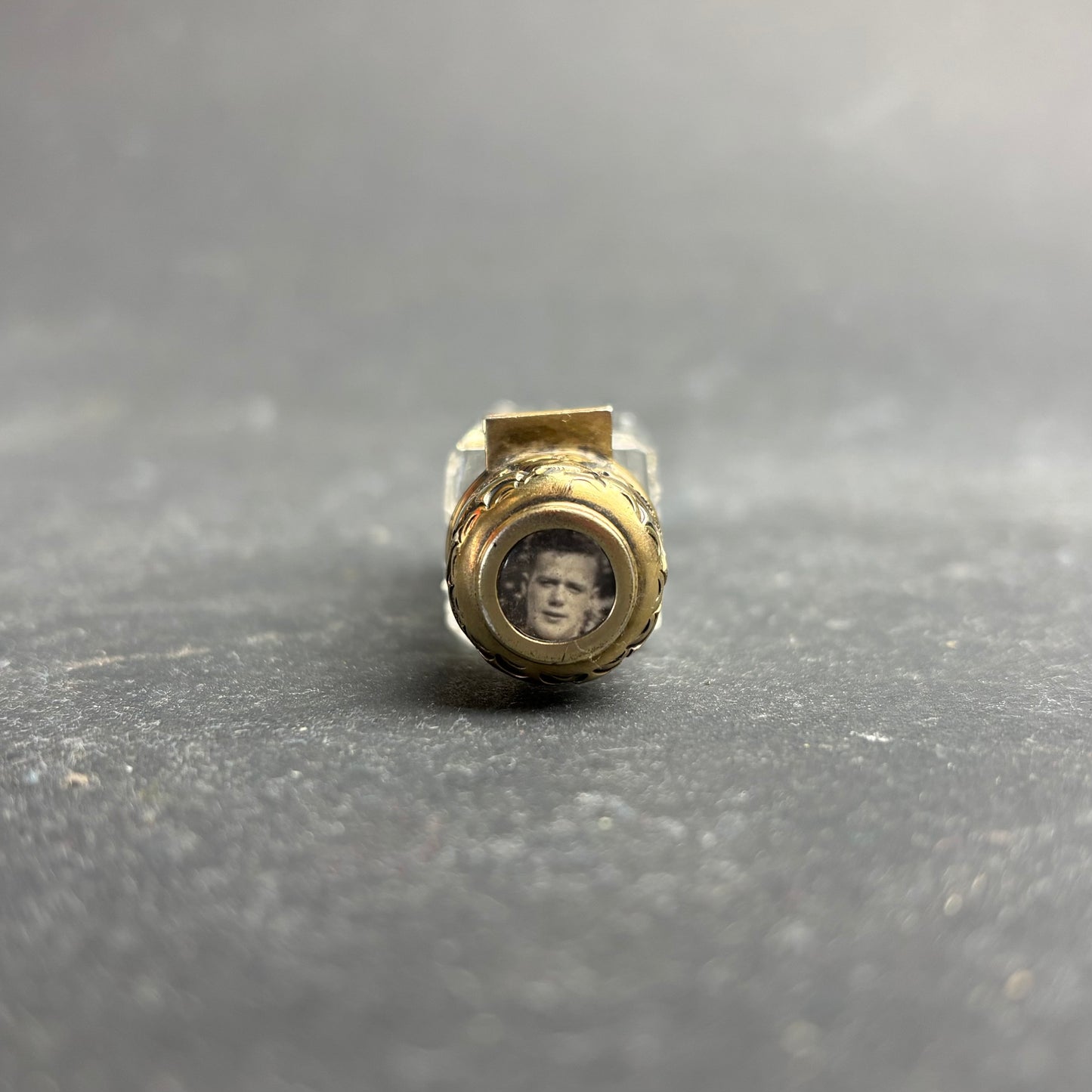 Victorian Sterling Silver Gilt & Cut Crystal Scent Bottle with Mourning Portrait c.1900