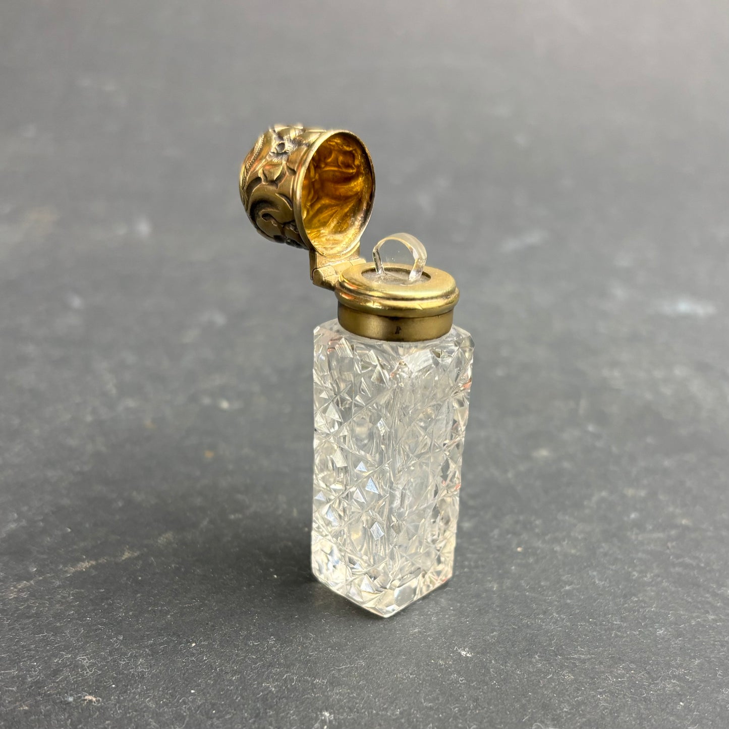 Victorian Sterling Silver Gilt & Cut Crystal Scent Bottle with Mourning Portrait c.1900