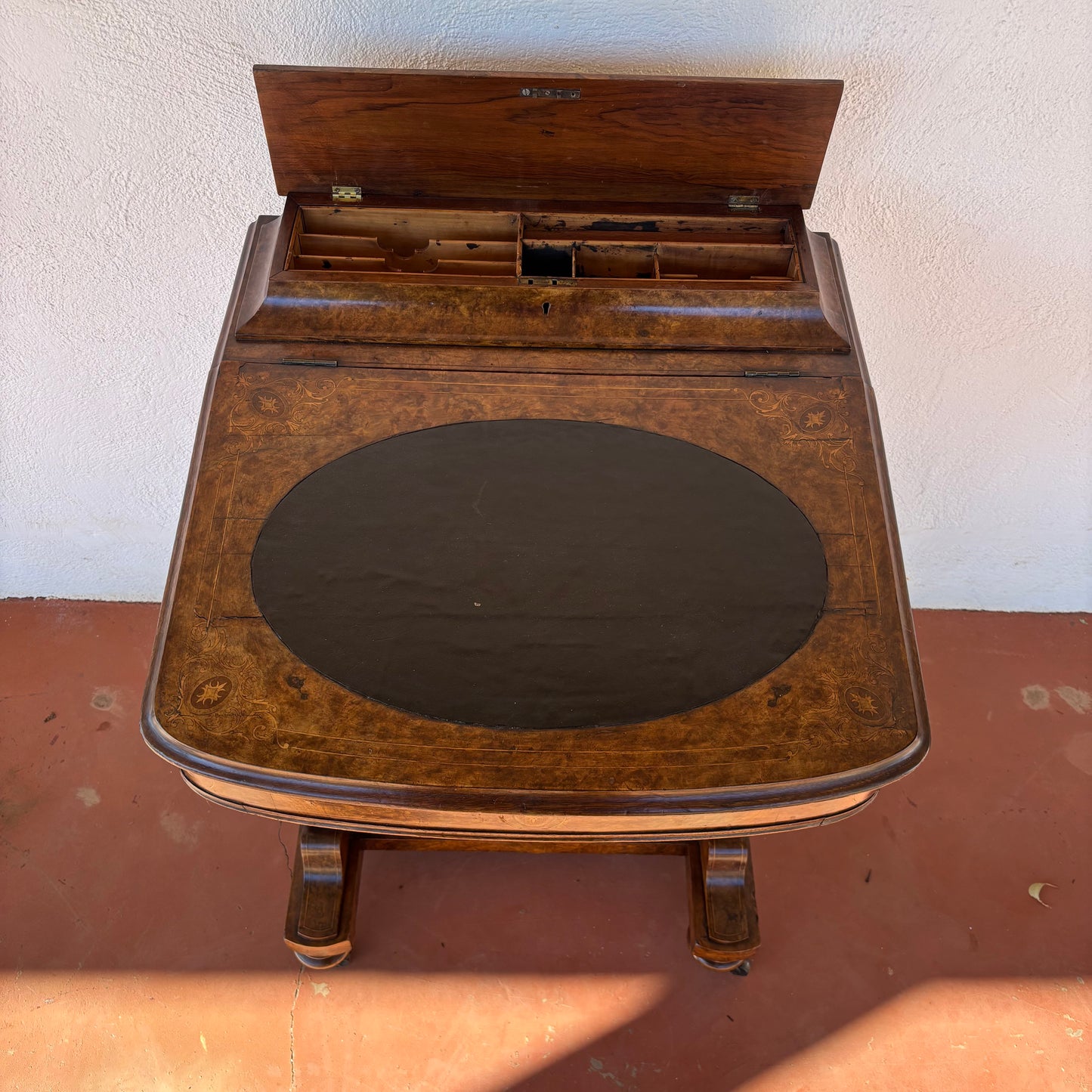 Victorian Burr Walnut Inlaid Davenport Desk c.1870