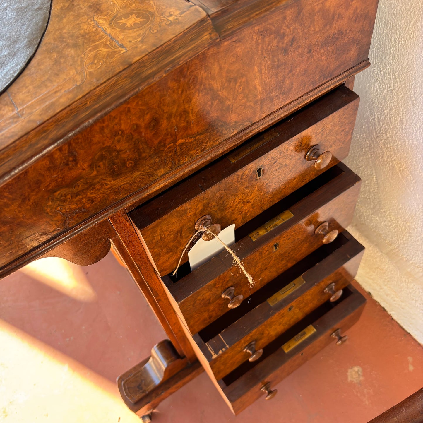 Victorian Burr Walnut Inlaid Davenport Desk c.1870