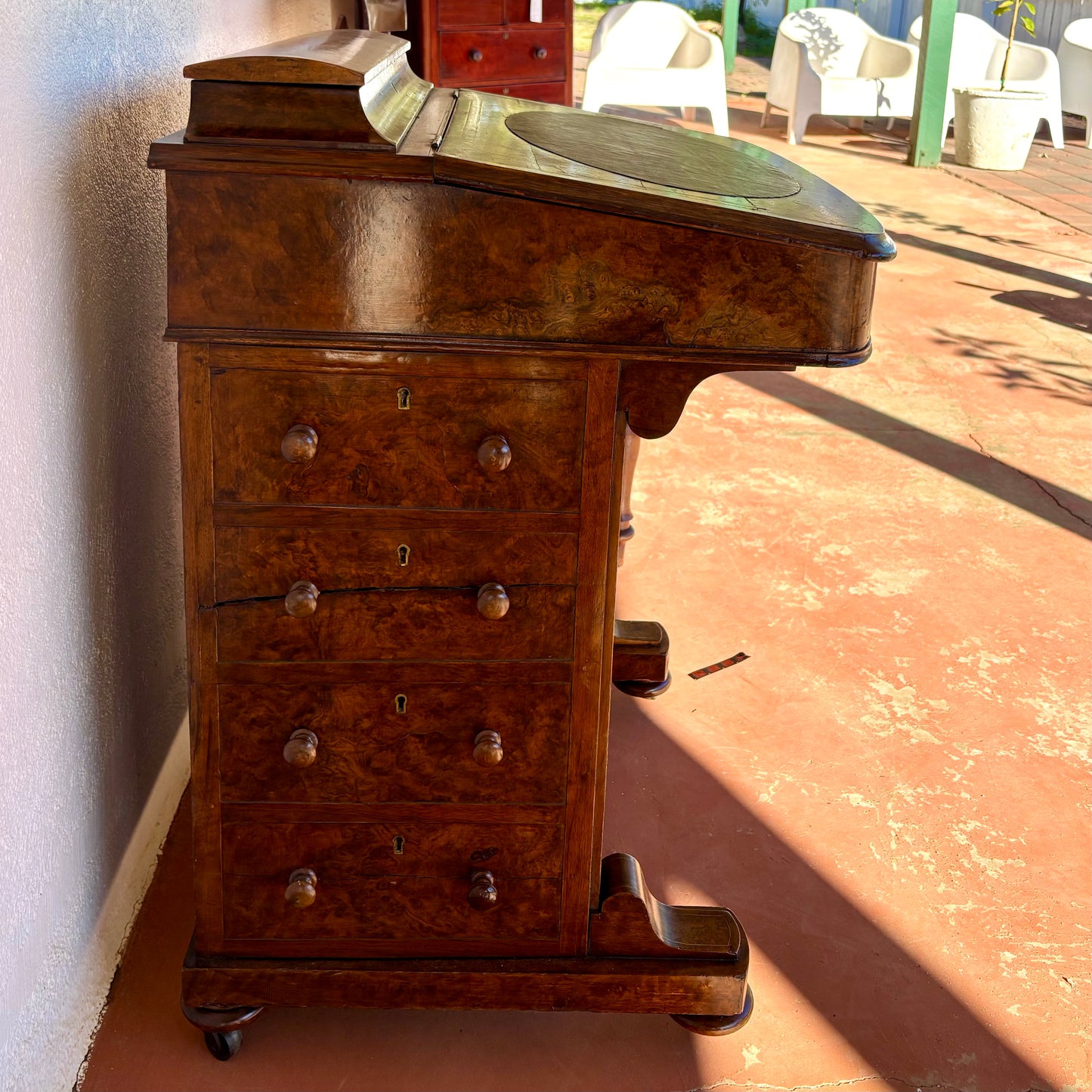 Victorian Burr Walnut Inlaid Davenport Desk c.1870