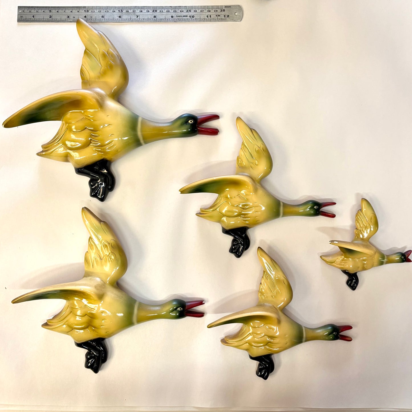 Vintage Flying Ducks Wall Plaques – Set of Five