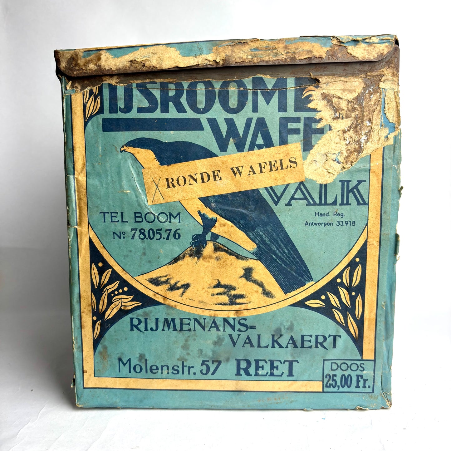 Vintage Belgian Waffle Advertising Box – IJsroom Wafels De Valk, c.1950s