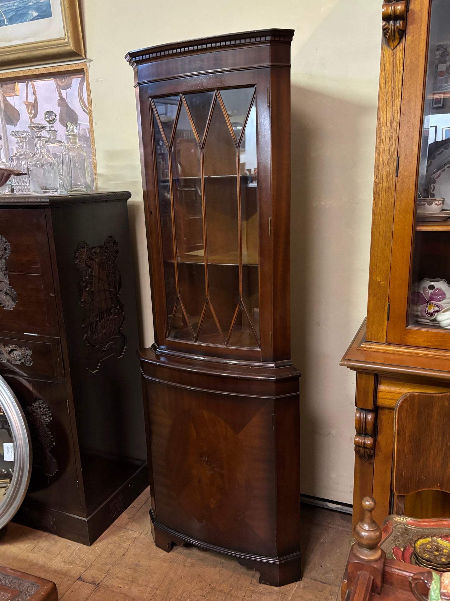 Reproduction Mahogany Corner Display Cabinet