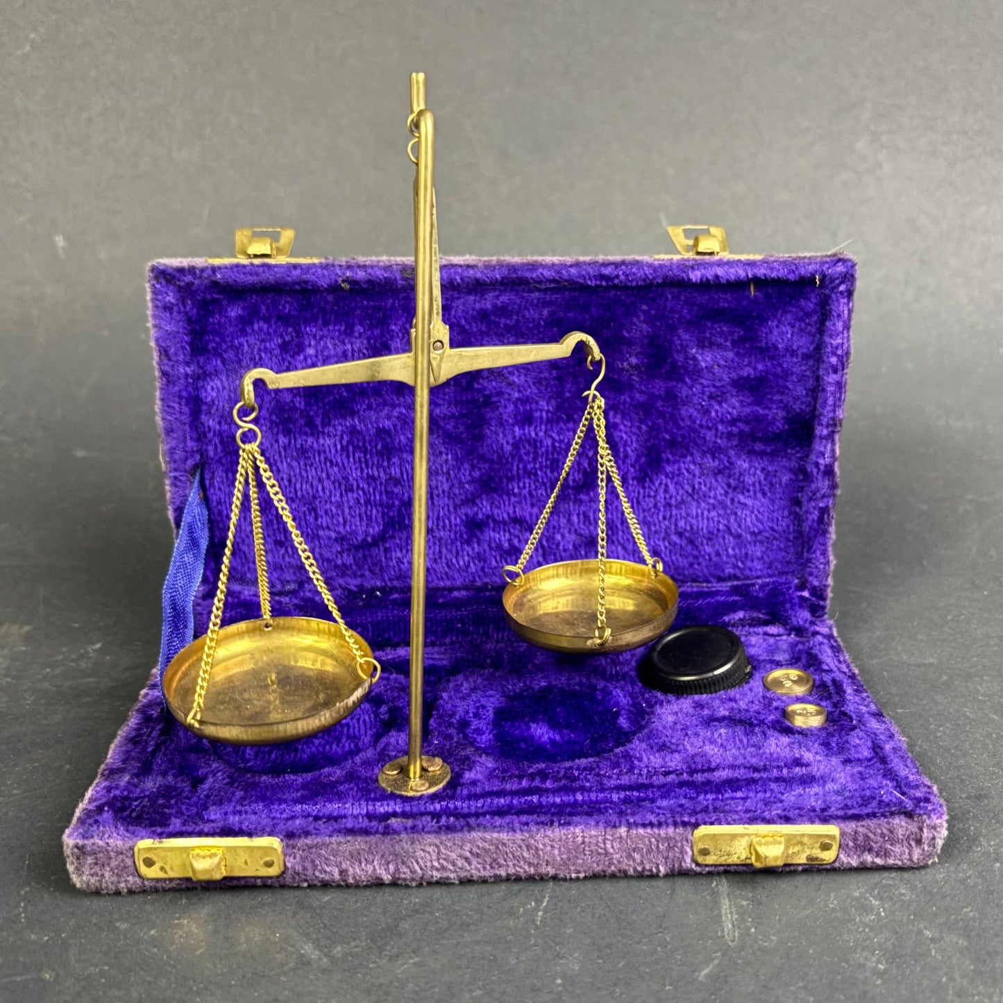 Antique Portable Brass Balance Scale in Original Velvet Case