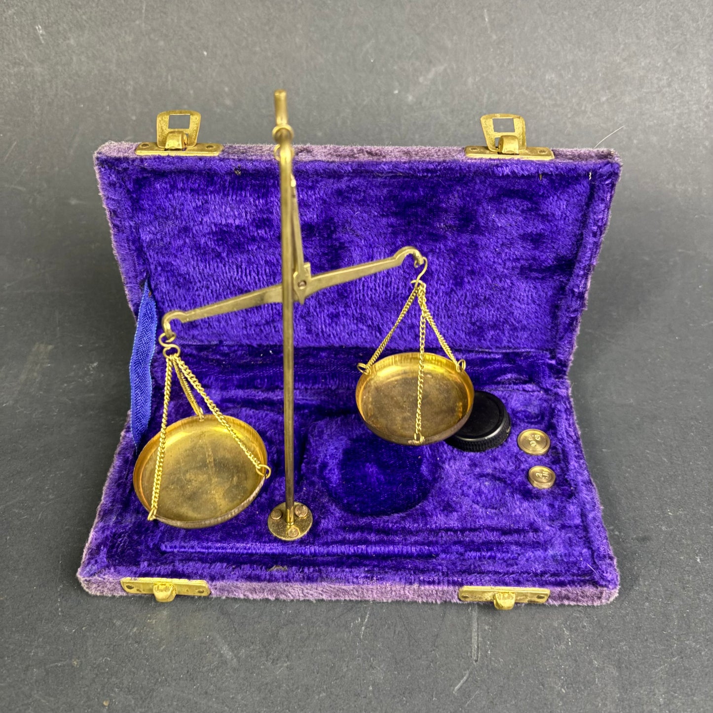 Antique Portable Brass Balance Scale in Original Velvet Case