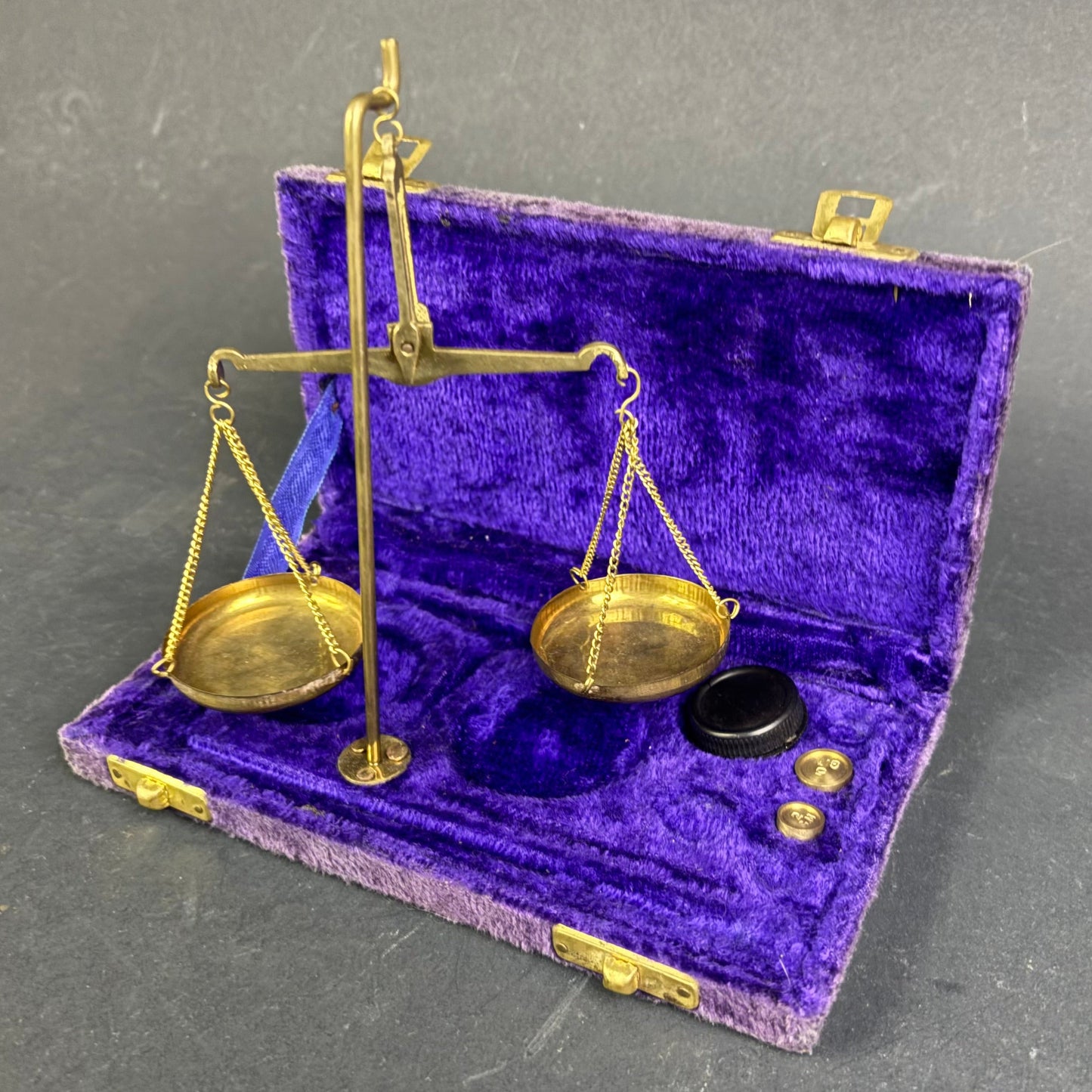 Antique Portable Brass Balance Scale in Original Velvet Case