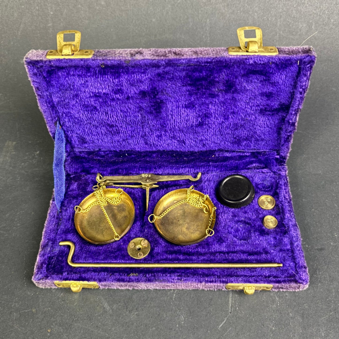 Antique Portable Brass Balance Scale in Original Velvet Case