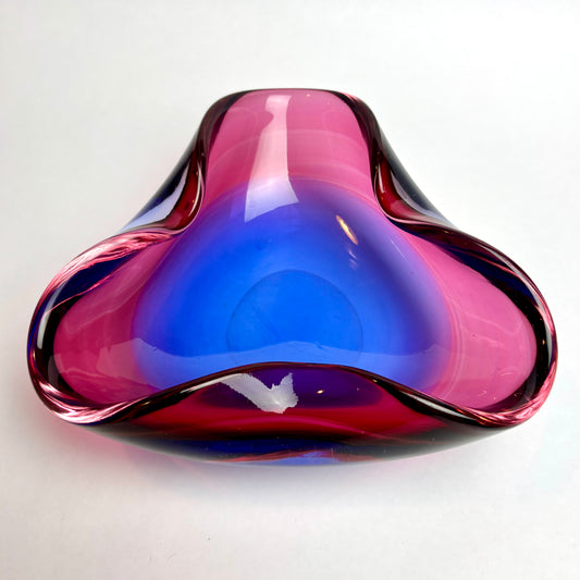 Mid-Century Art Glass Bowl — Heavy Cased Glass in Pink, Amethyst & Cobalt