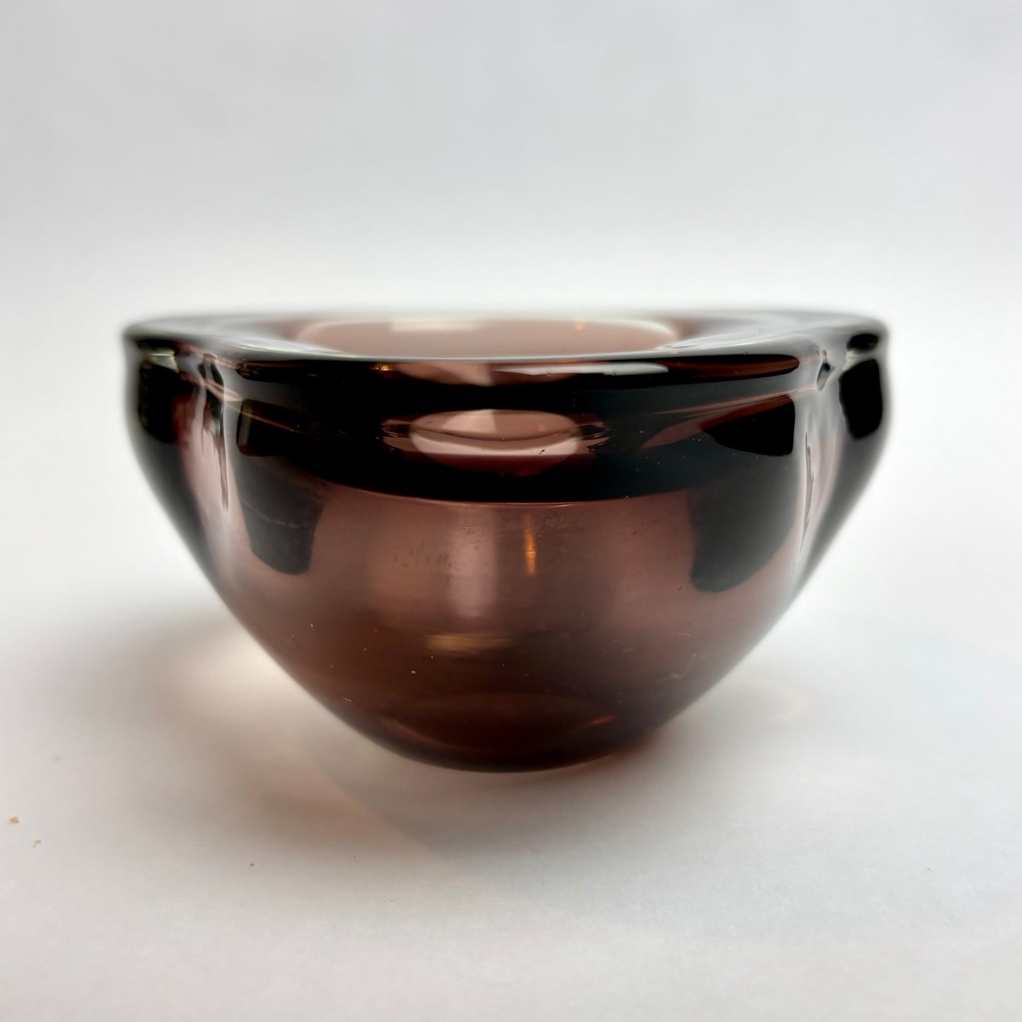Mid-Century Art Glass Bowl — Smoked Green & Plum Cased Glass