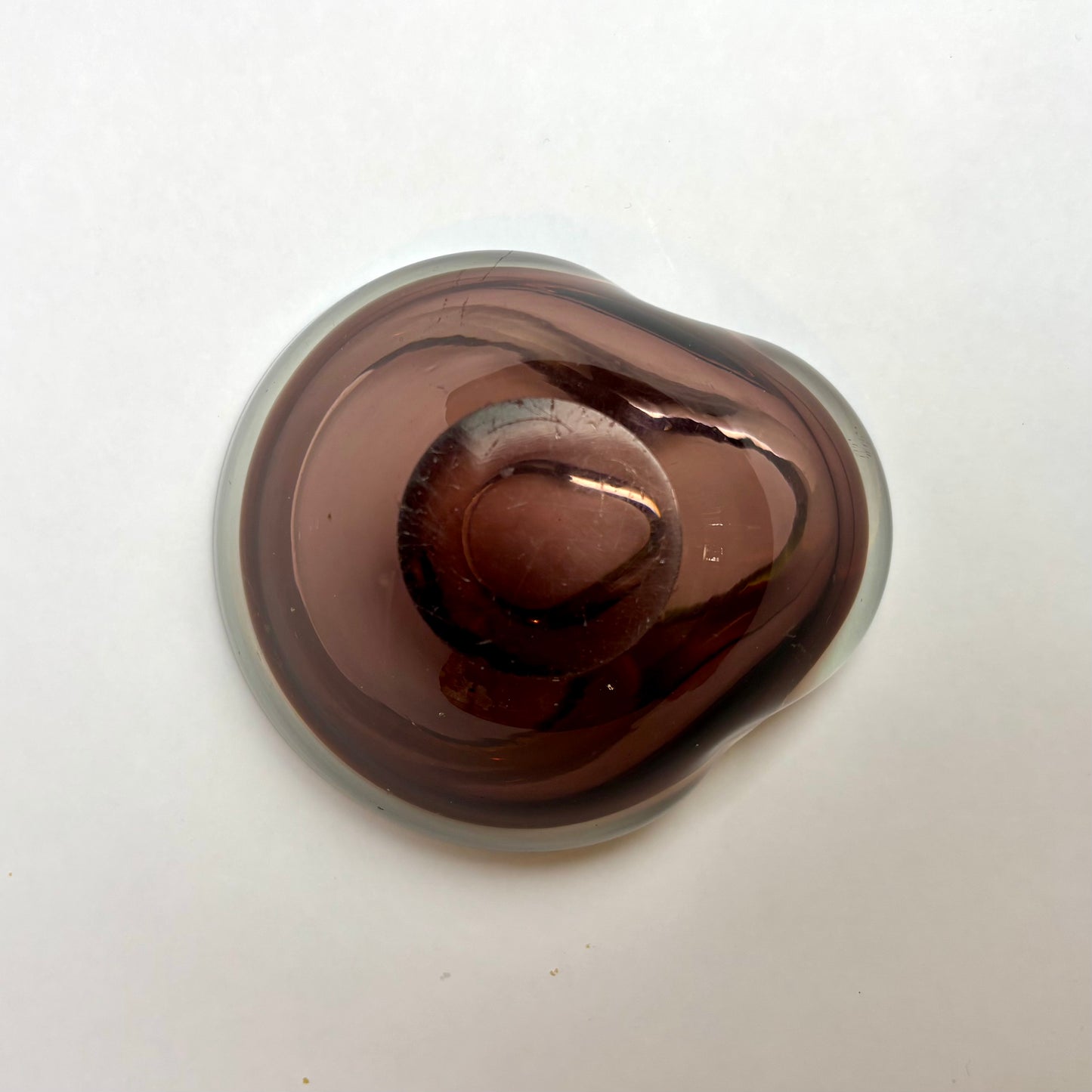 Mid-Century Art Glass Bowl — Smoked Green & Plum Cased Glass