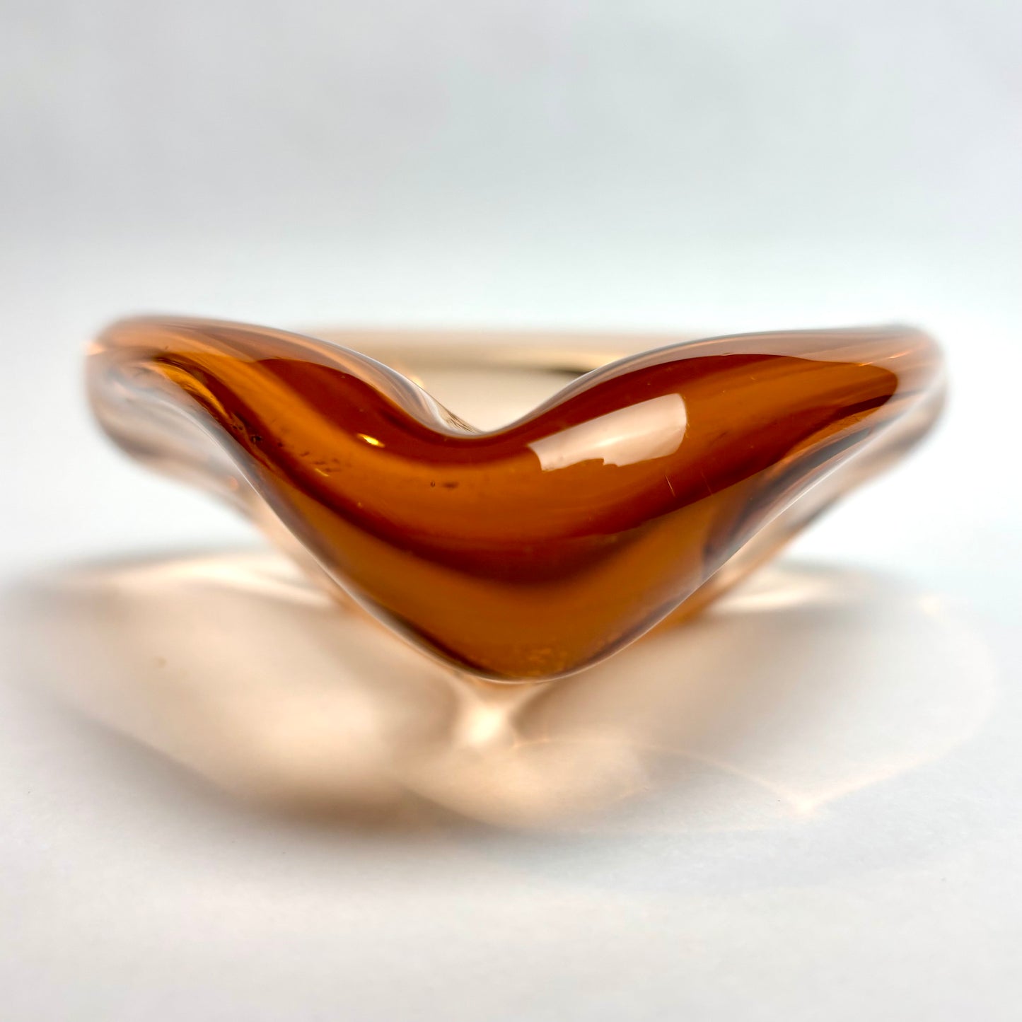 Mid-Century Art Glass Bowl — Sculptural Amber Cased Glass