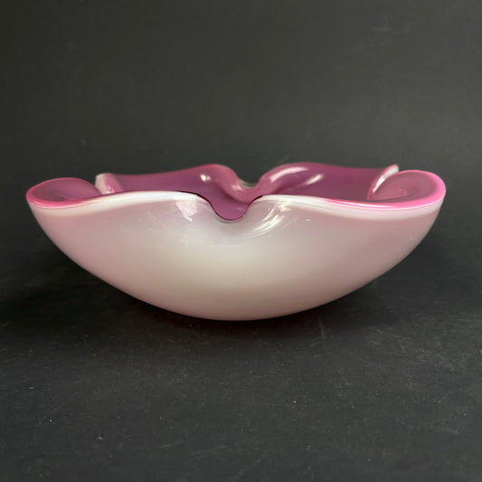 Vintage Murano-Style Pink Cased Art Glass Bowl