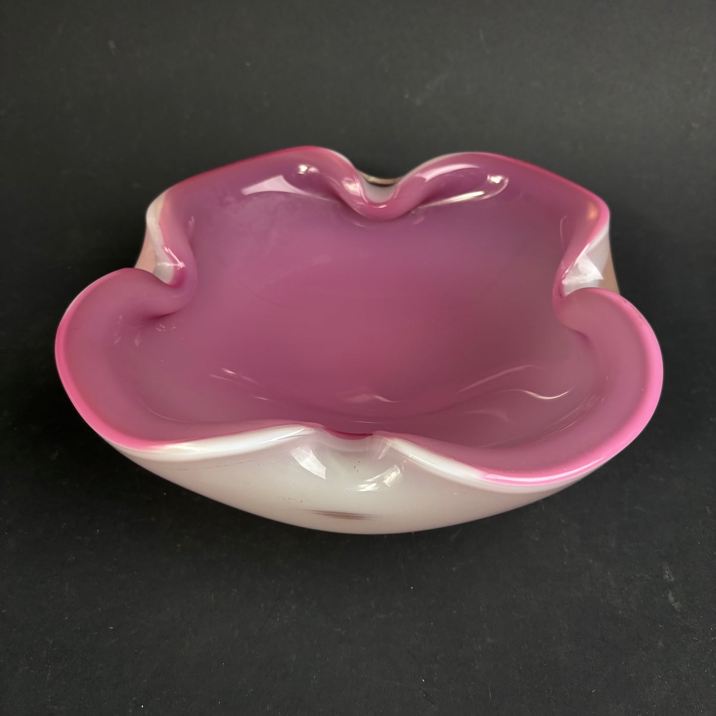 Vintage Murano-Style Pink Cased Art Glass Bowl