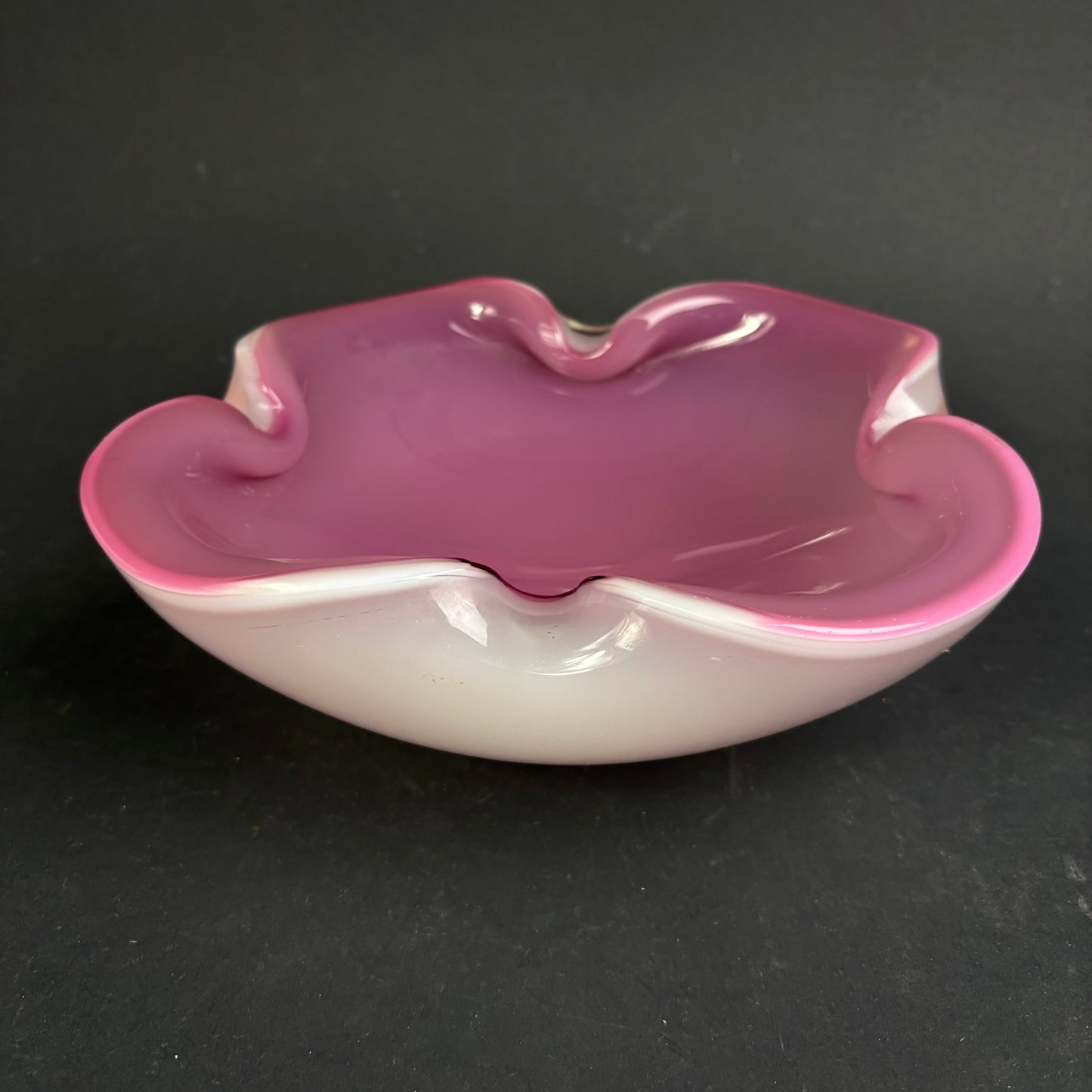 Vintage Murano-Style Pink Cased Art Glass Bowl