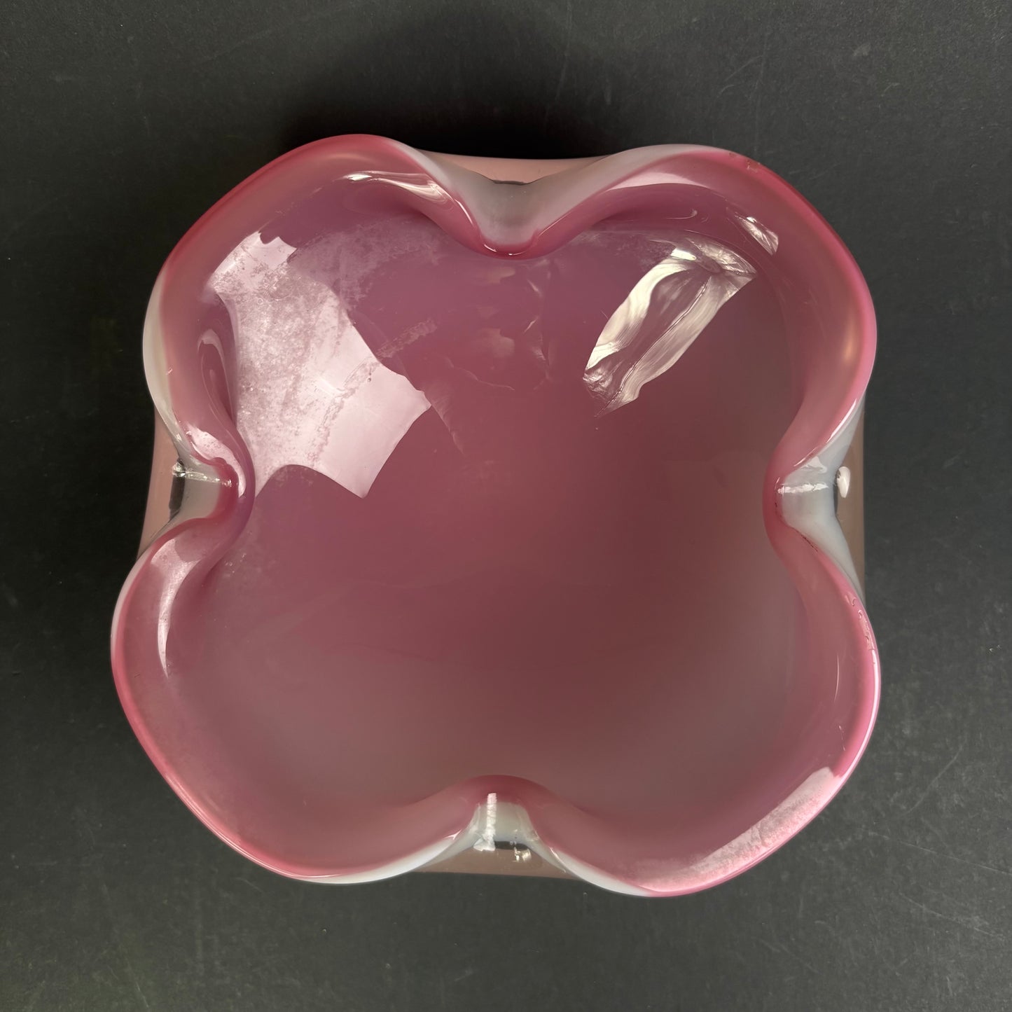 Vintage Murano-Style Pink Cased Art Glass Bowl