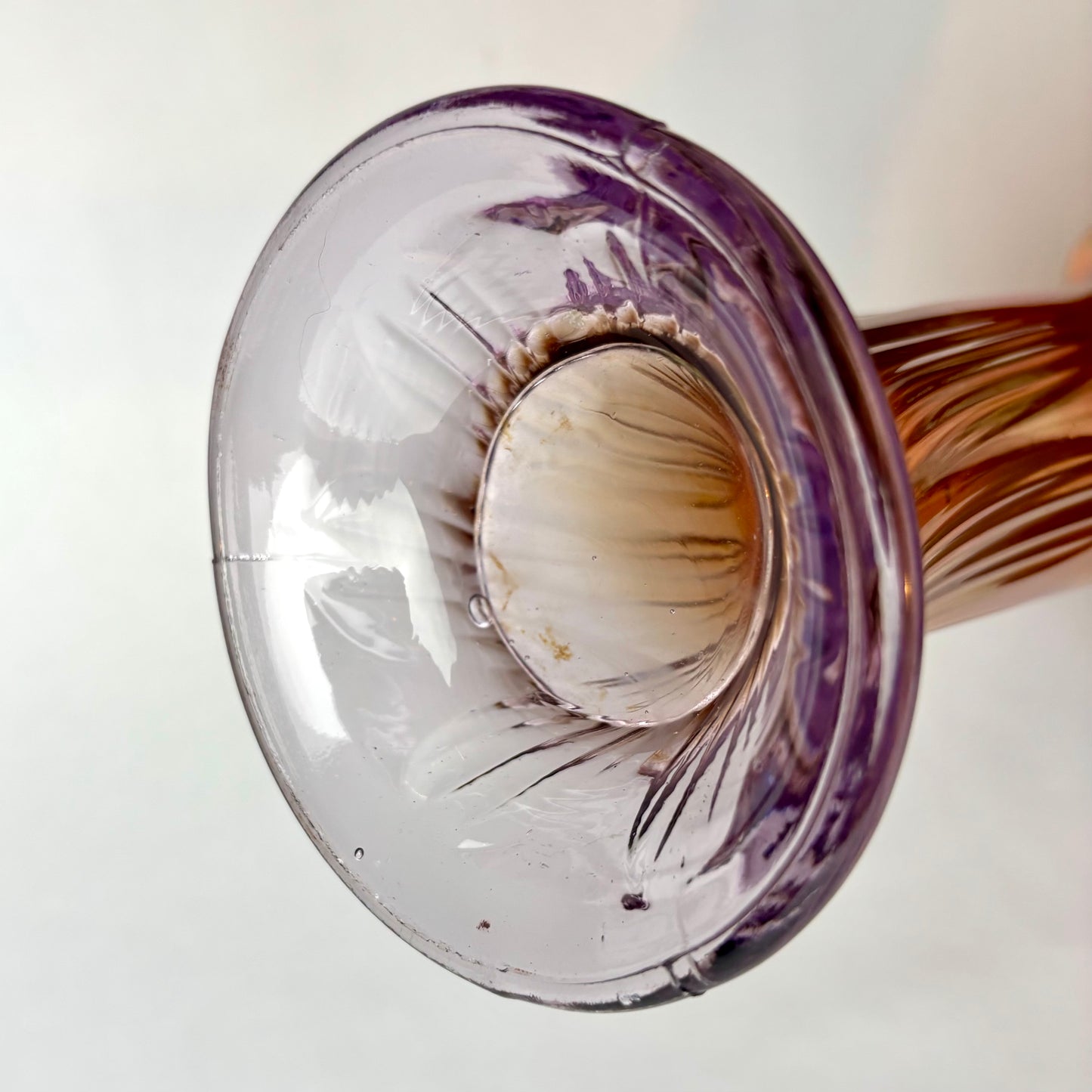 Vintage Carnival Glass Trumpet Vase — Amber & Amethyst Tones