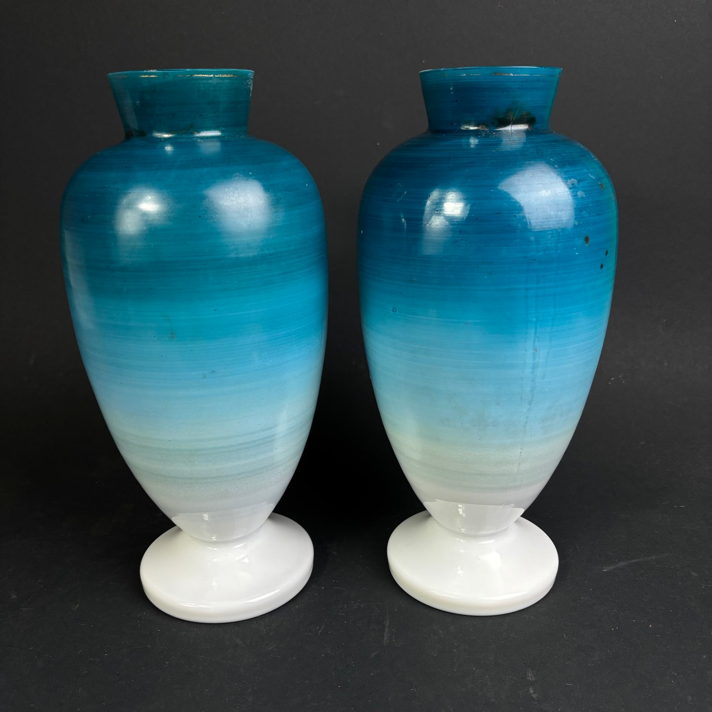 Pair of Hand-Painted Opaline Glass Vases – Floral Decoration – 30cm