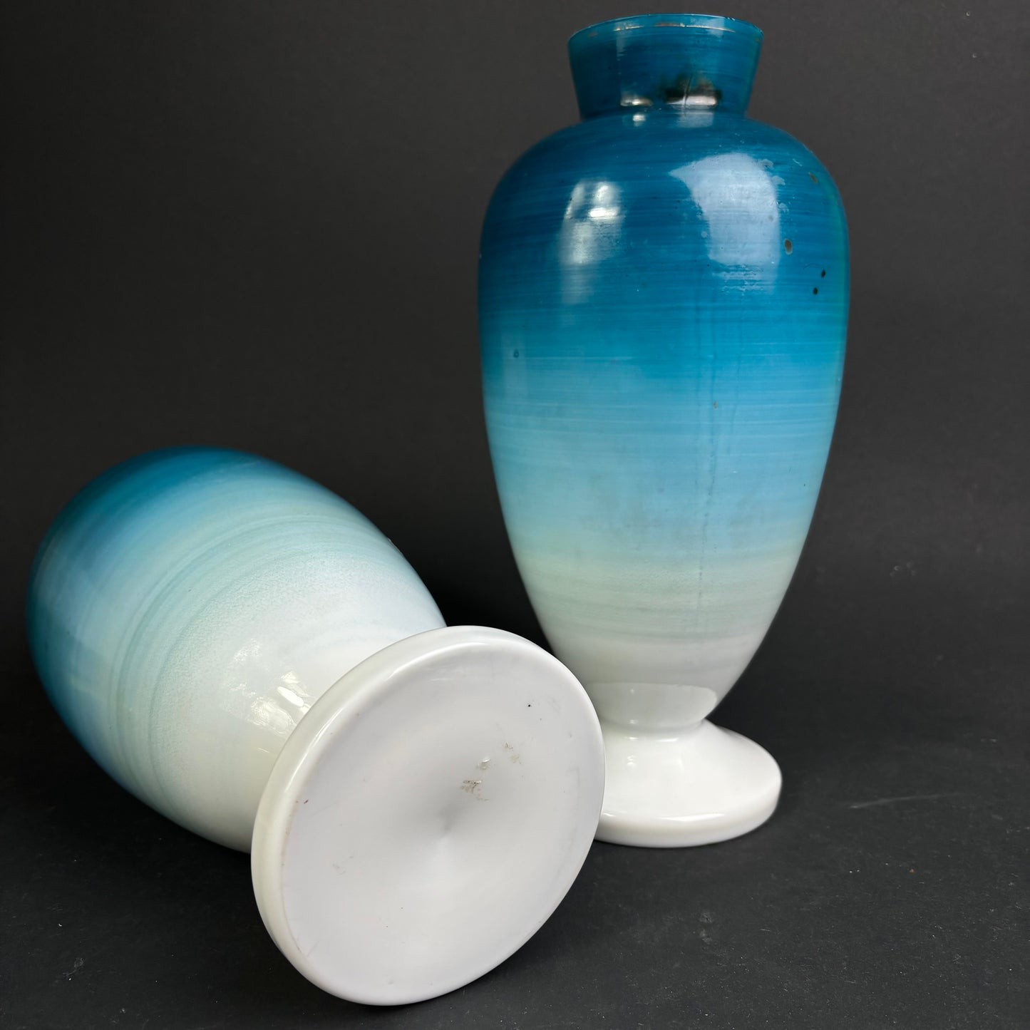 Pair of Hand-Painted Opaline Glass Vases – Floral Decoration – 30cm