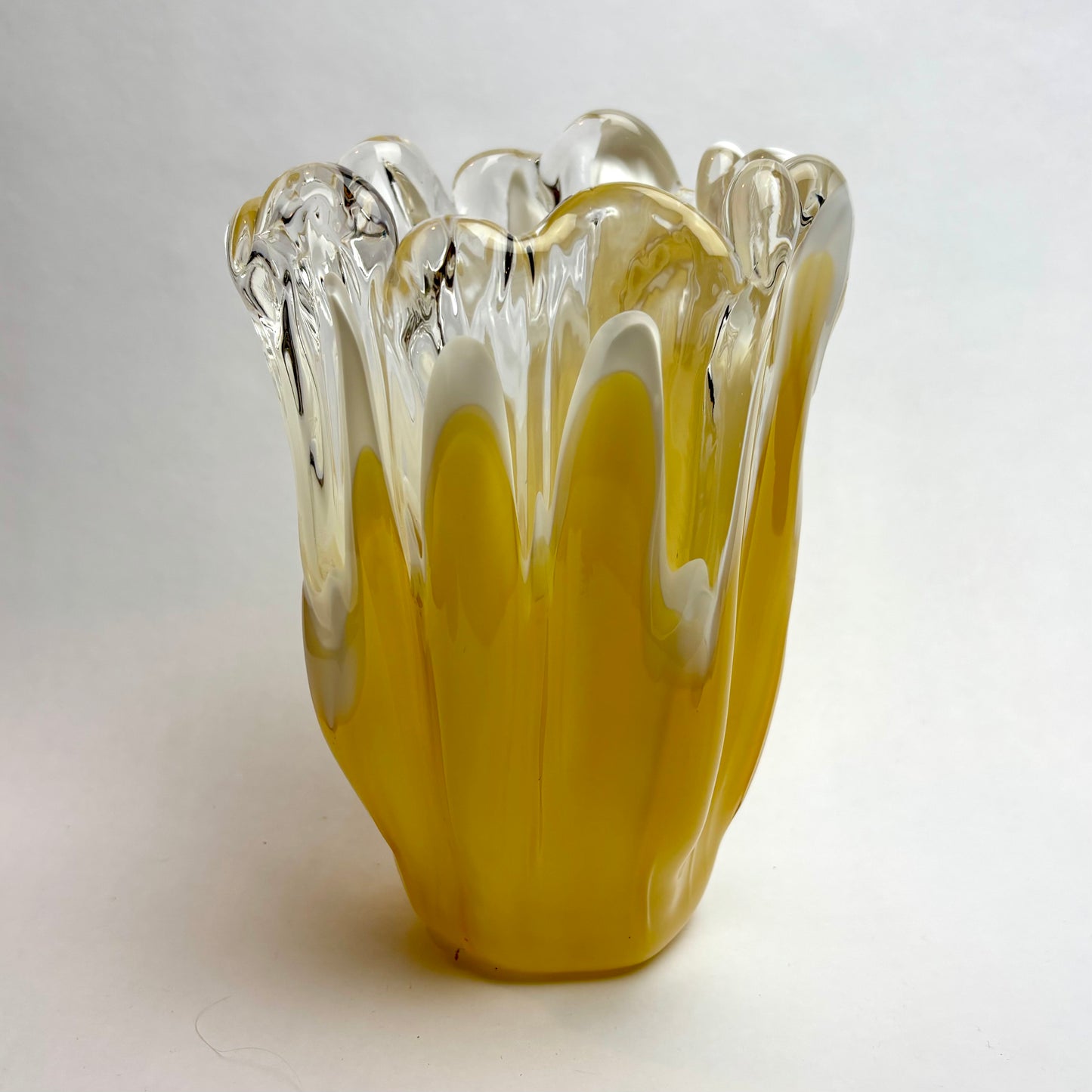 Hand-Blown Art Glass Vase – Amber, White & Clear Sommerso Style