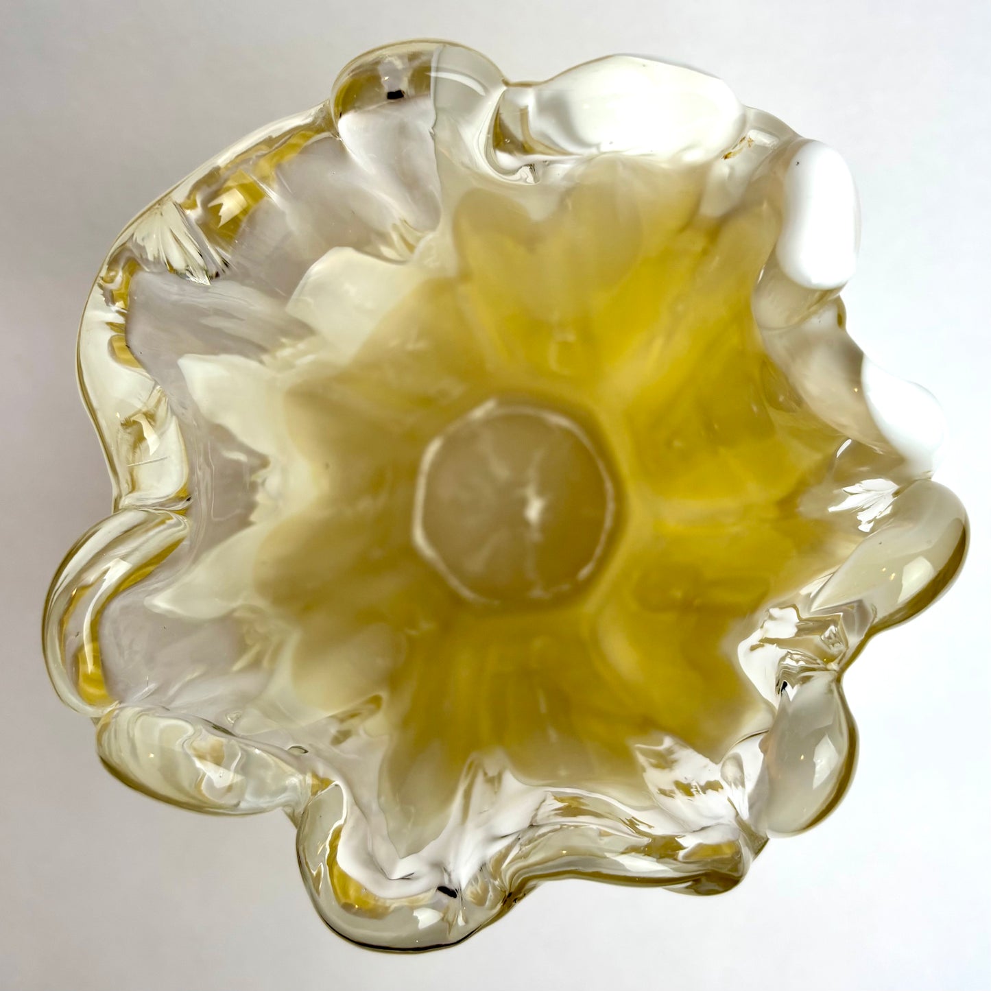 Hand-Blown Art Glass Vase – Amber, White & Clear Sommerso Style