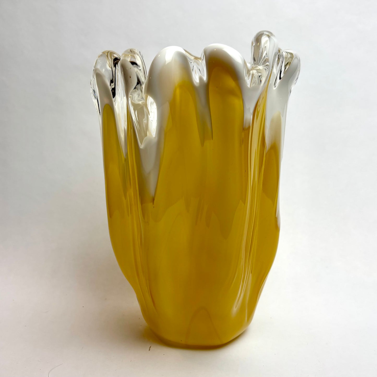 Hand-Blown Art Glass Vase – Amber, White & Clear Sommerso Style