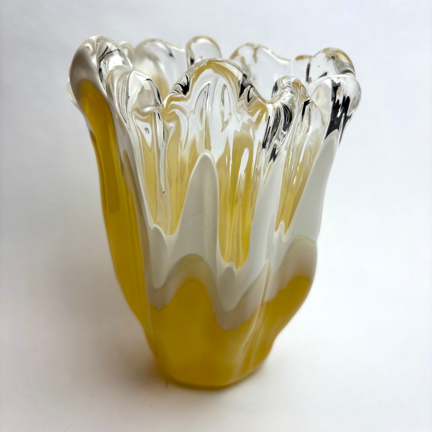 Hand-Blown Art Glass Vase – Amber, White & Clear Sommerso Style