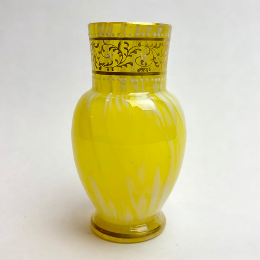 Antique Yellow Glass Vase with Gilded Decoration | Miniature c.1900–1920