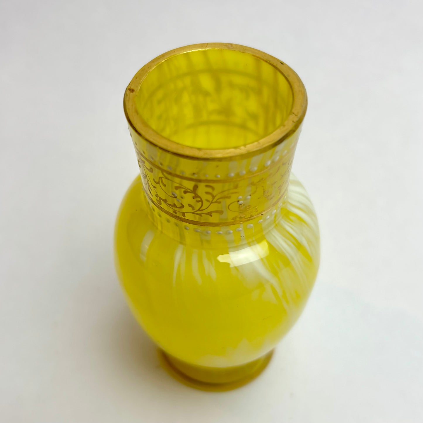 Antique Yellow Glass Vase with Gilded Decoration | Miniature c.1900–1920