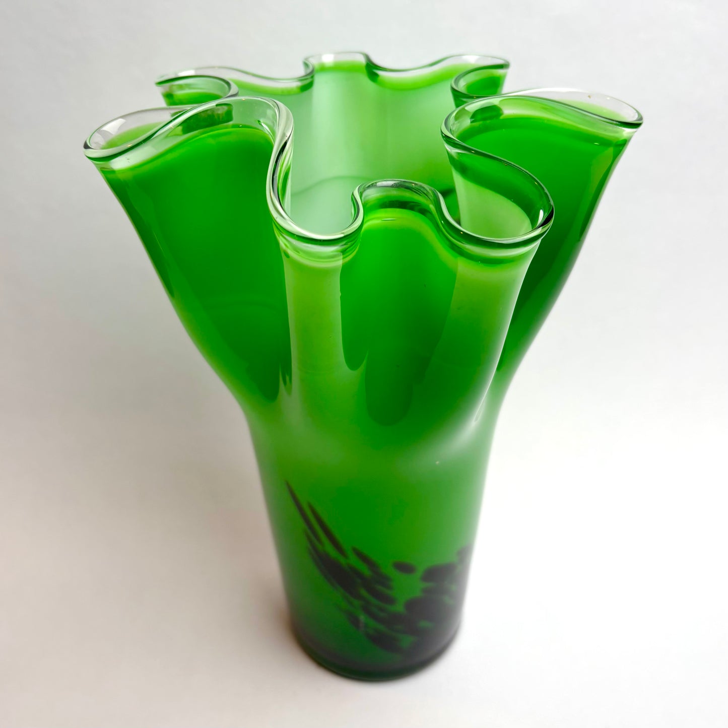 Green Art Glass Vase with Black Abstract Inclusions – Hand Blown