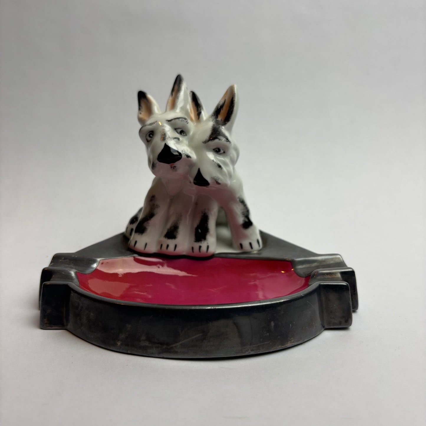German Porcelain Double Dog Ashtray — Art Deco Era