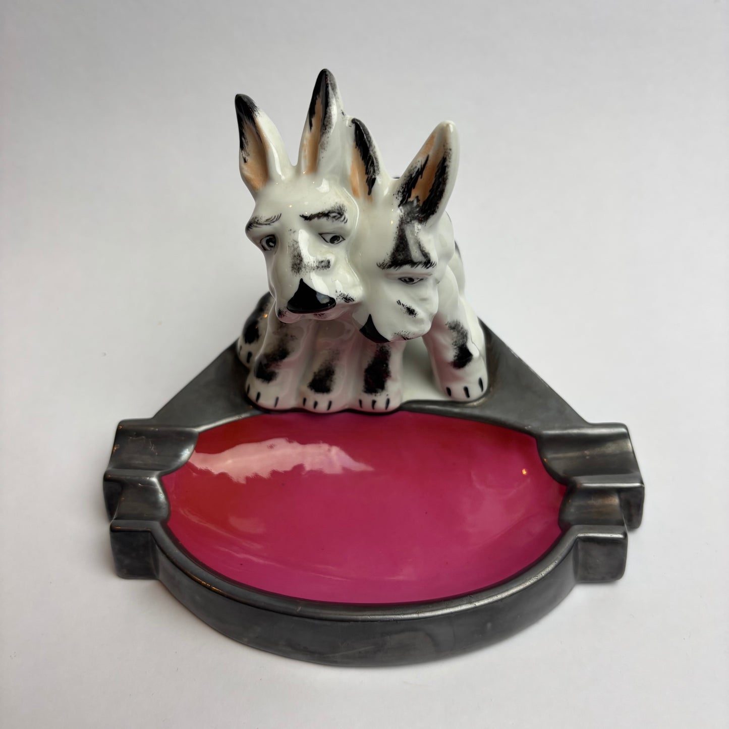 German Porcelain Double Dog Ashtray — Art Deco Era