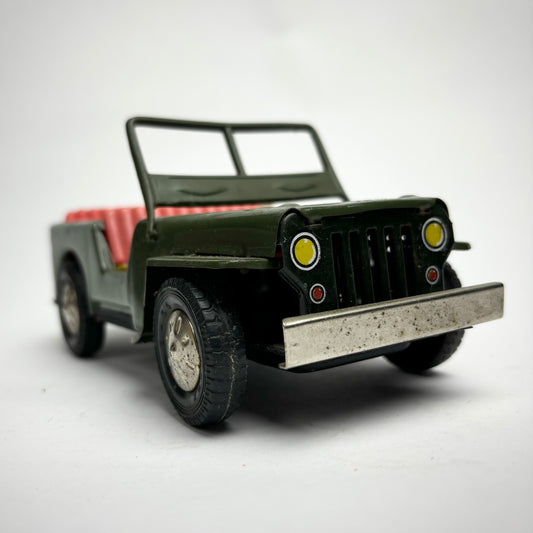 Vintage Tin Friction Haji Army Jeep