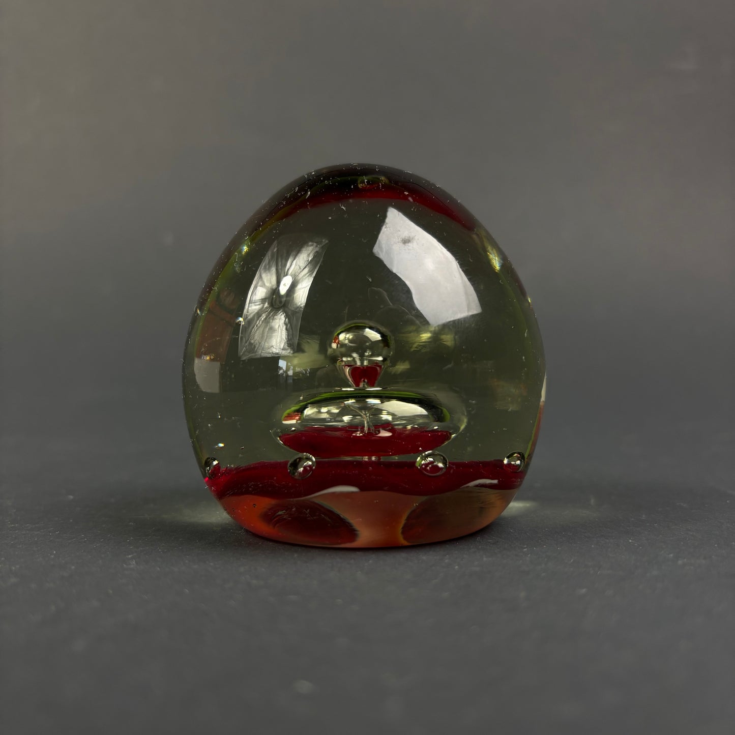 Vintage Studio Art Glass Paperweight – Ruby Red Cased Glass Orb