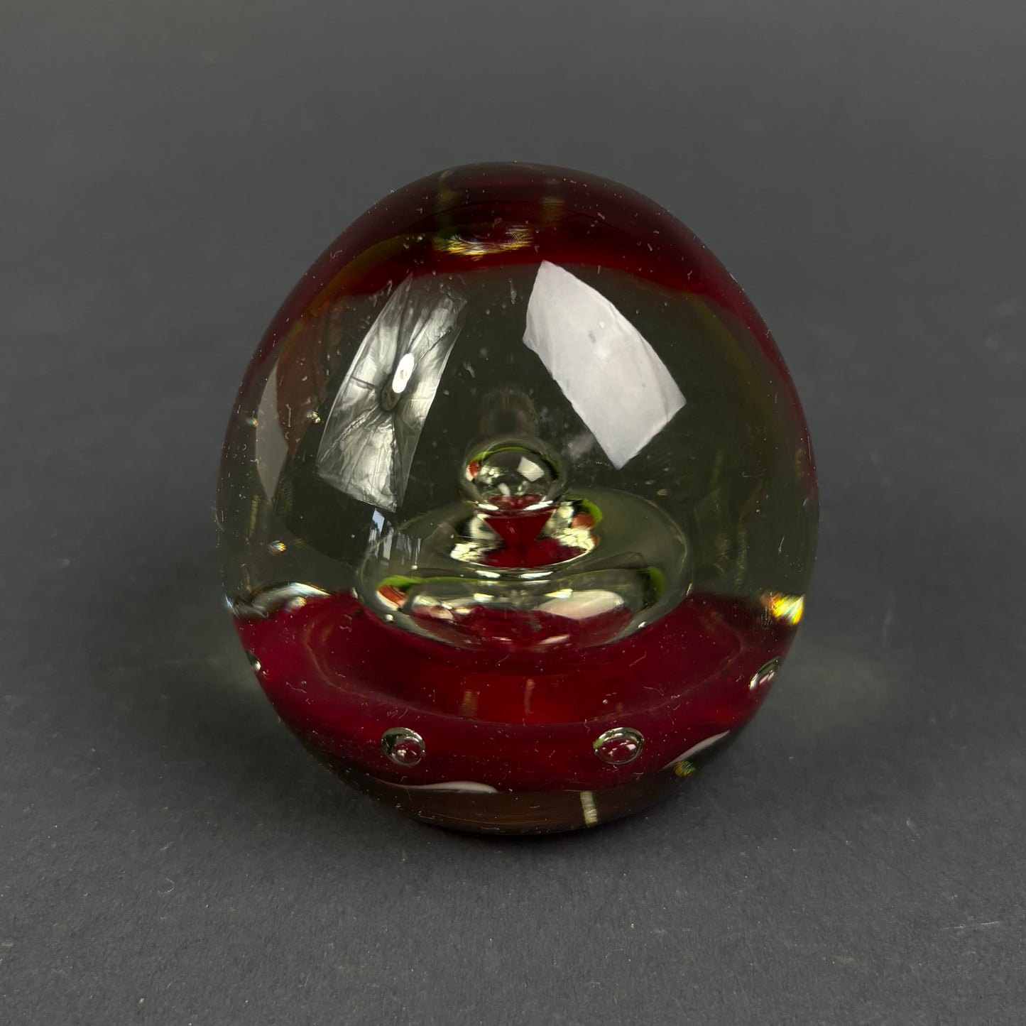 Vintage Studio Art Glass Paperweight – Ruby Red Cased Glass Orb