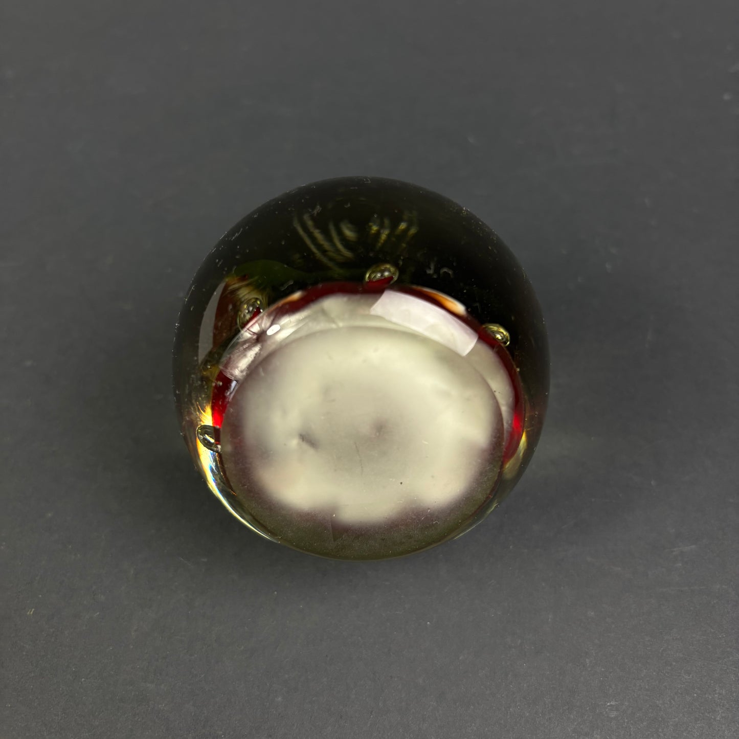 Vintage Studio Art Glass Paperweight – Ruby Red Cased Glass Orb