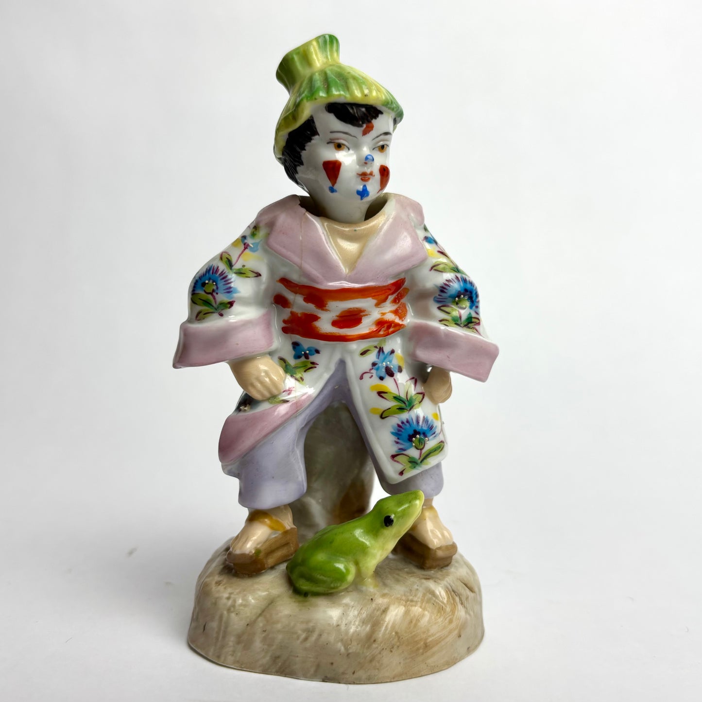 Antique Porcelain Figure — Pierrot / Harlequin Child with Frog