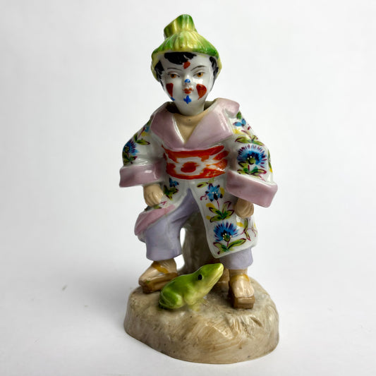Antique Porcelain Figure — Pierrot / Harlequin Child with Frog