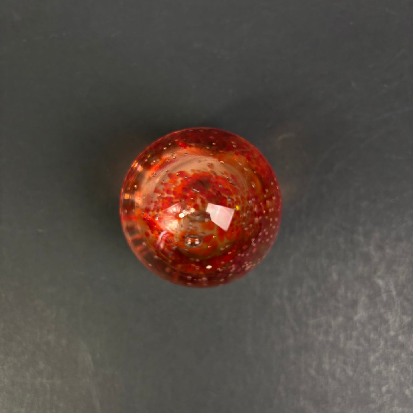 Signed Studio Art Glass Ruby Red Controlled Bubble Paperweight