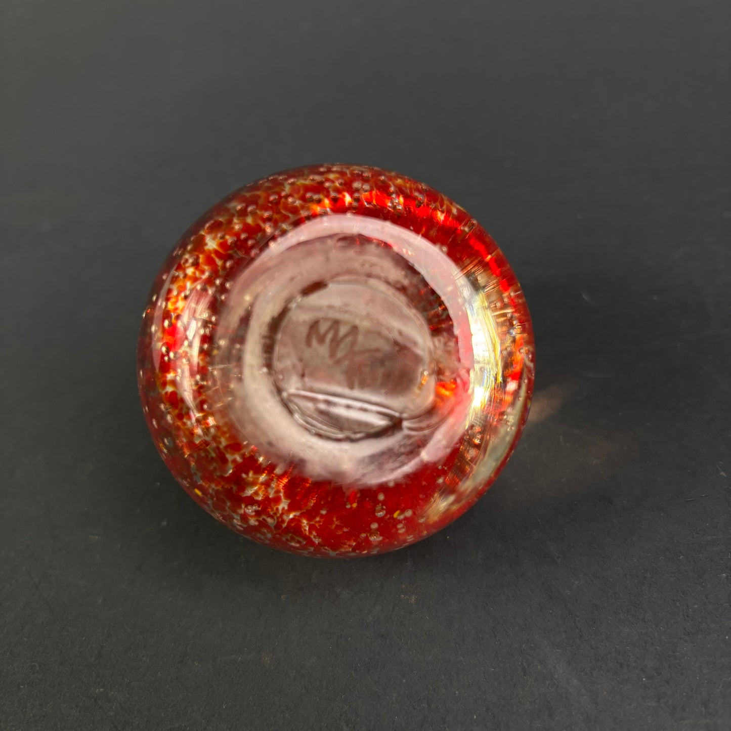 Signed Studio Art Glass Ruby Red Controlled Bubble Paperweight