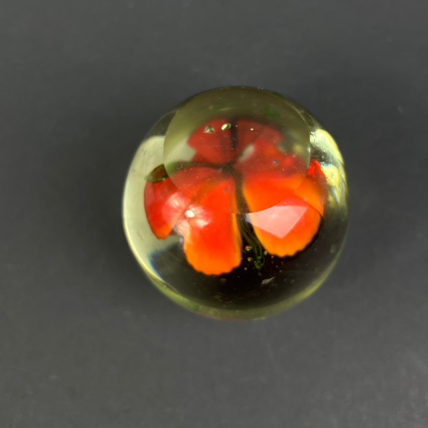 Vintage Studio Art Glass Paperweight – Handcrafted Orange Flower Dome