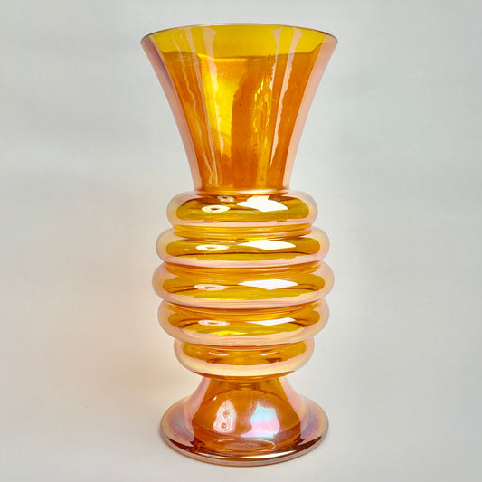Crown Crystal Glass (Australia) ‘Melon Rib’ 9.5” Vase, in Marigold