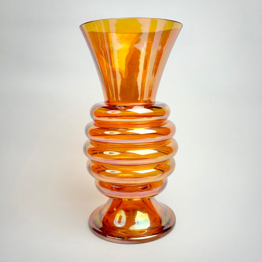 Crown Crystal Glass (Australia) ‘Melon Rib’ 9.5” Vase, in Marigold