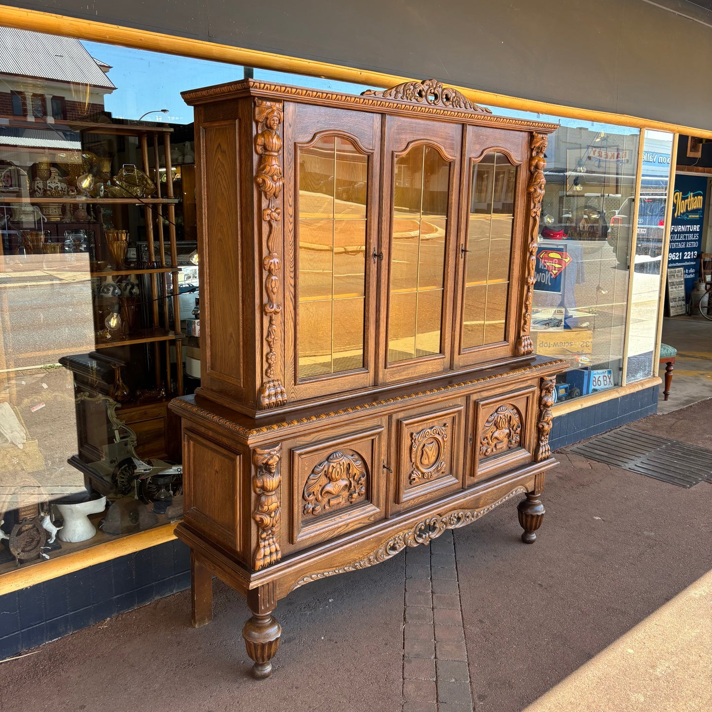 Flemish Oak Glazed Display Cabinet