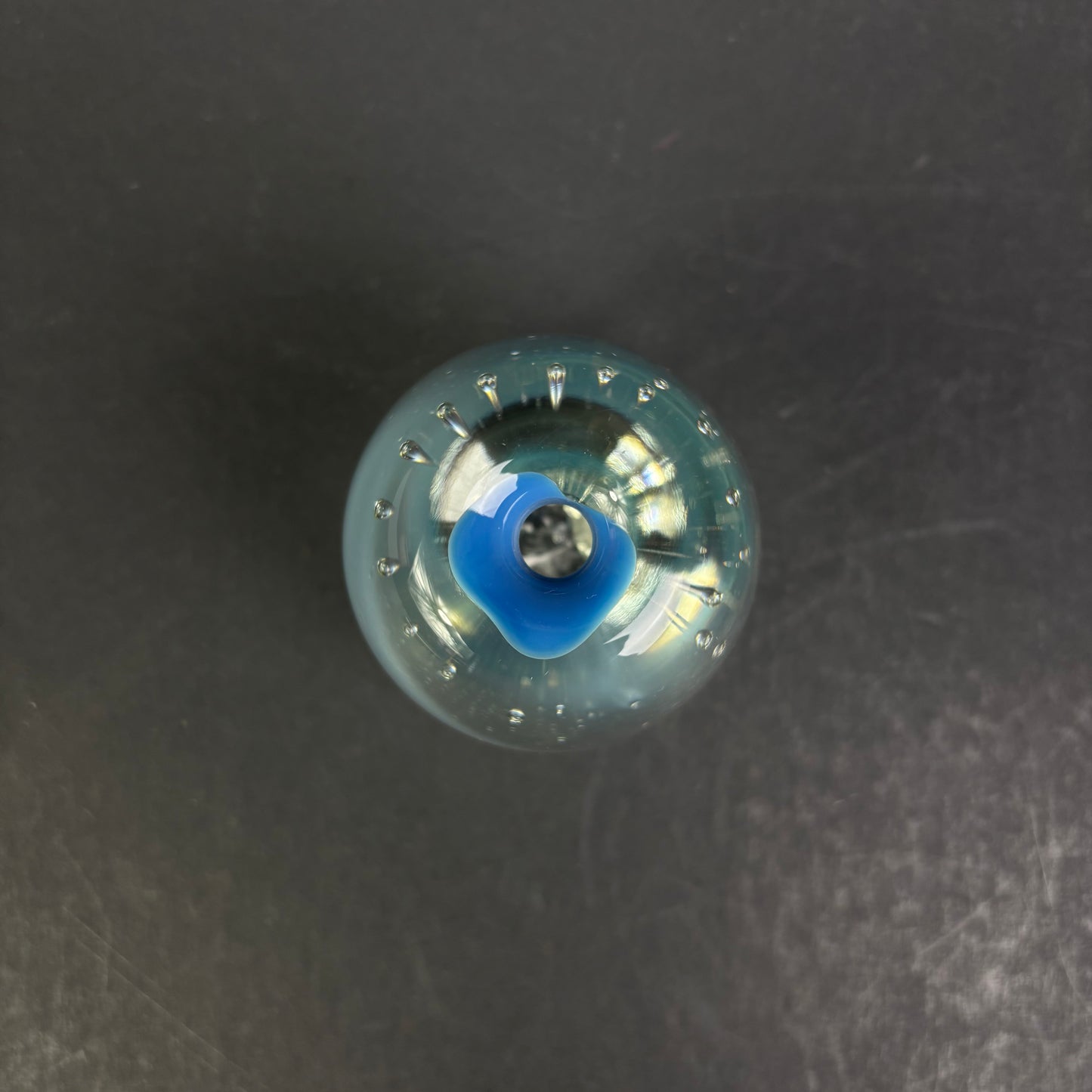 Signed Studio Art Glass Paperweight – Pale Blue Controlled Bubble Design