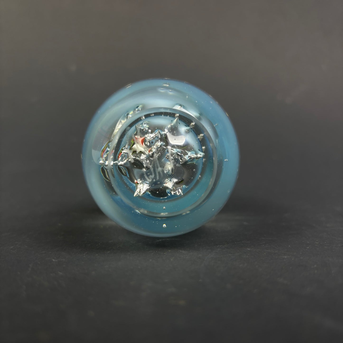 Signed Studio Art Glass Paperweight – Pale Blue Controlled Bubble Design