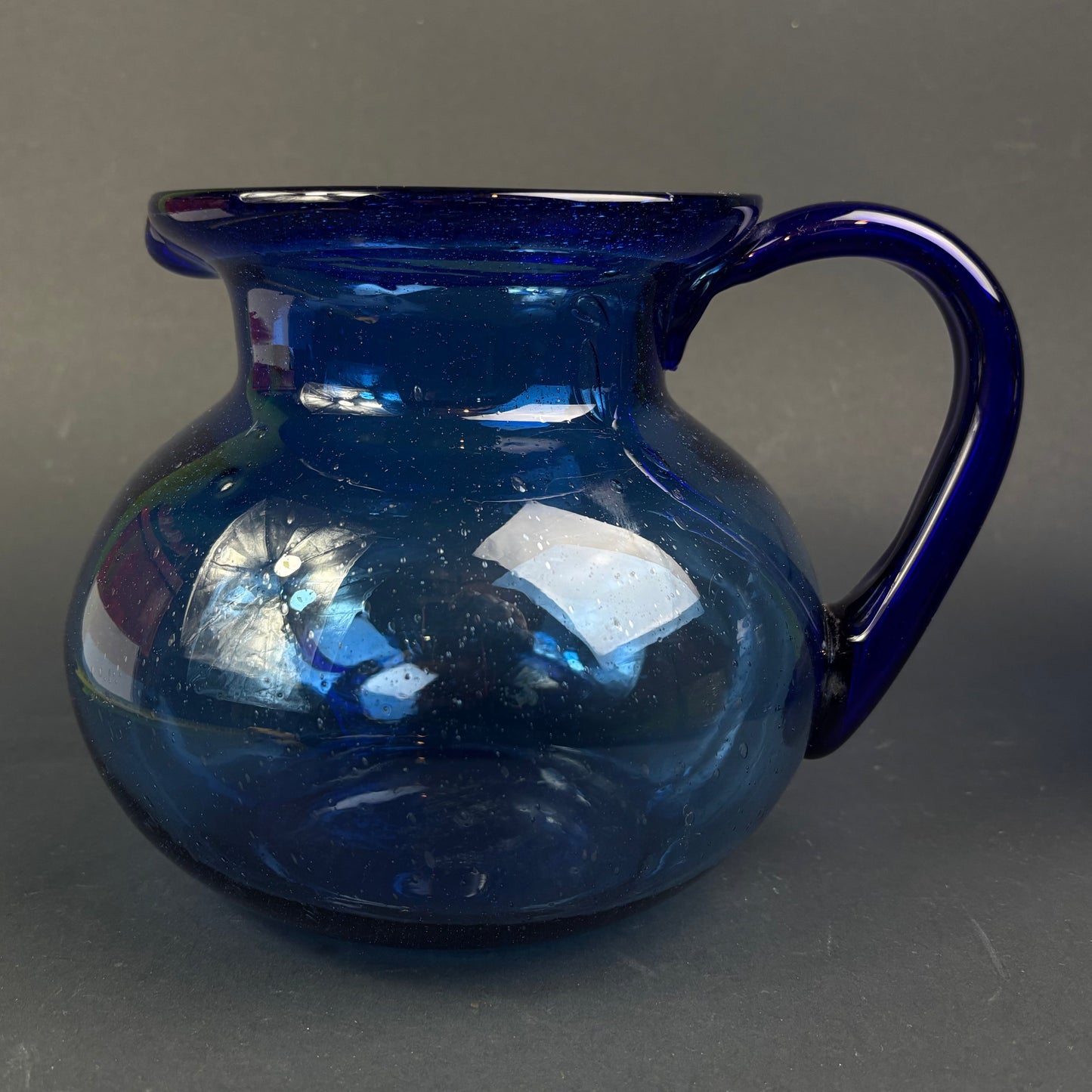 Vintage Cobalt Blue Hand-Blown Art Glass Jug / Vase