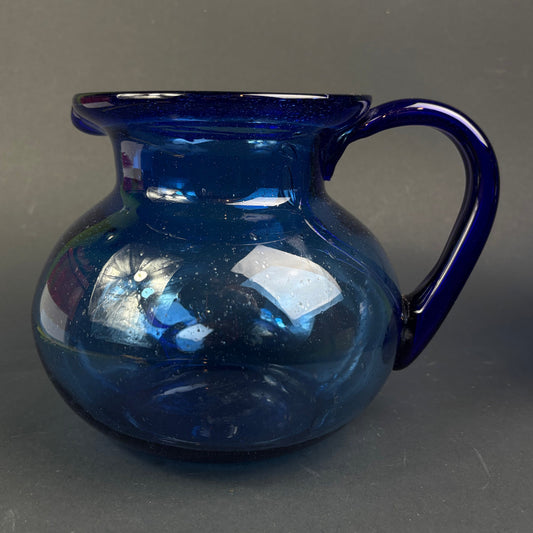Vintage Cobalt Blue Hand-Blown Art Glass Jug / Vase