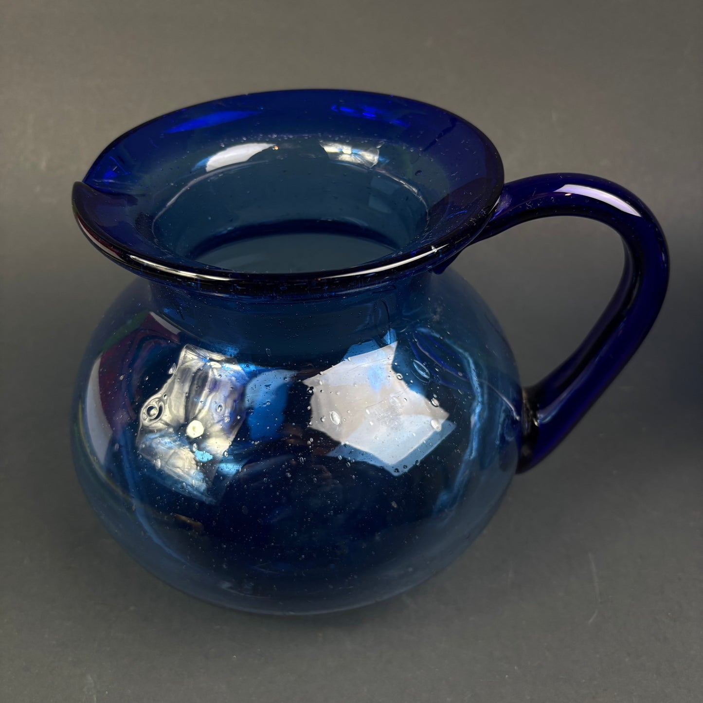 Vintage Cobalt Blue Hand-Blown Art Glass Jug / Vase